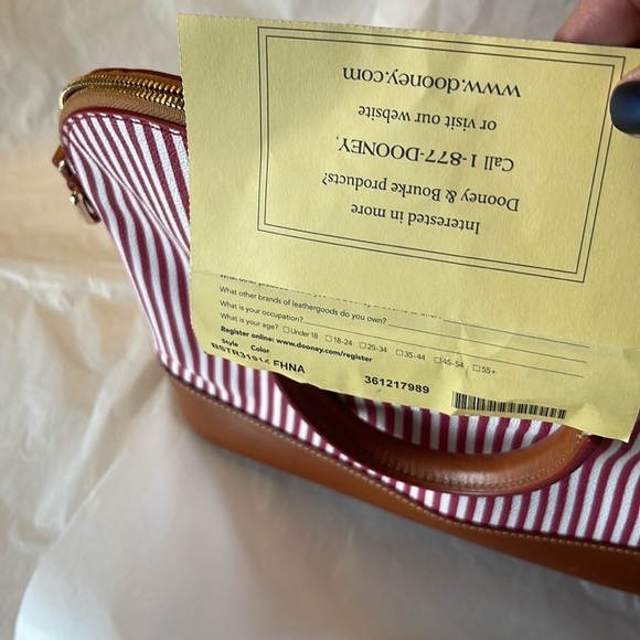 Dooney & Bourke Fuchsia Striped Domed Coated Canvas Zip Satchel Bag. P40/A1676 - Picture 9 of 12